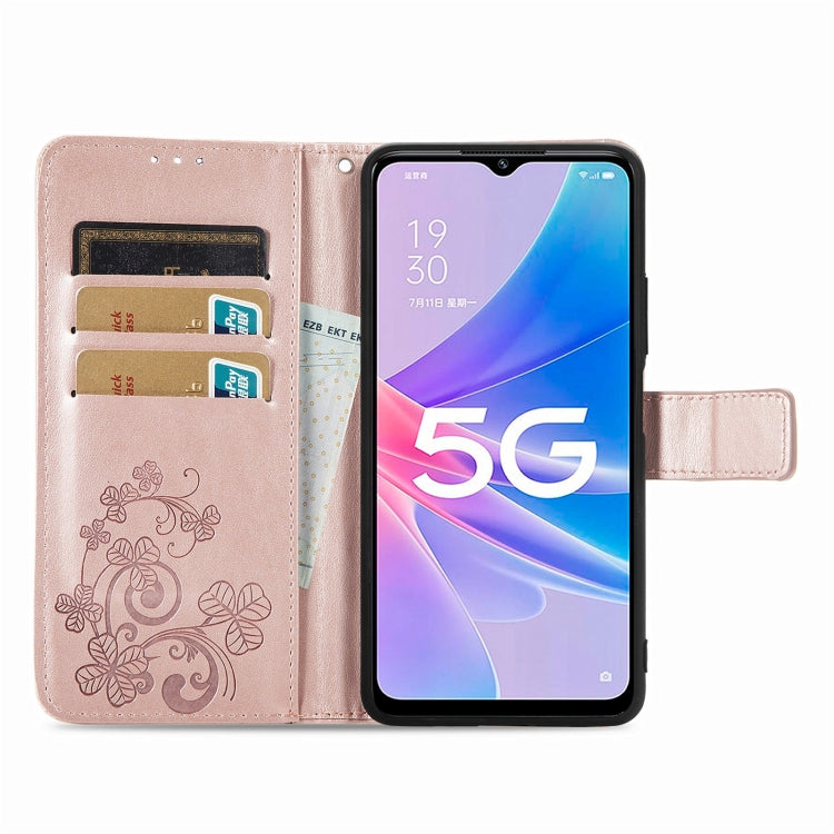 For OPPO A97 5G Four-leaf Clasp Embossed Buckle Leather Phone Case