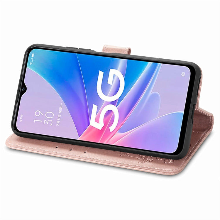 For OPPO A97 5G Four-leaf Clasp Embossed Buckle Leather Phone Case