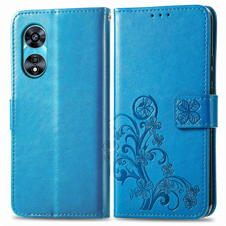 For OPPO A97 5G Four-leaf Clasp Embossed Buckle Leather Phone Case
