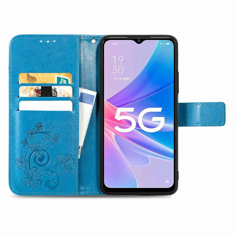 For OPPO A97 5G Four-leaf Clasp Embossed Buckle Leather Phone Case