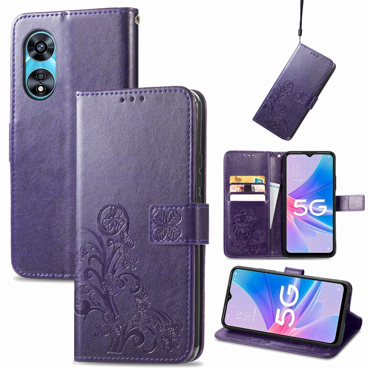 For OPPO A97 5G Four-leaf Clasp Embossed Buckle Leather Phone Case
