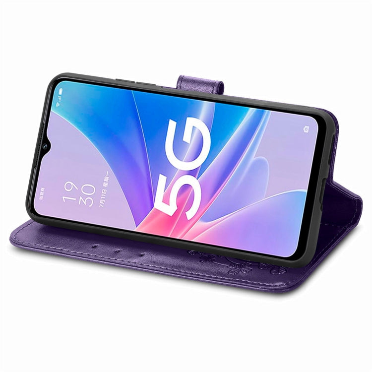 For OPPO A97 5G Four-leaf Clasp Embossed Buckle Leather Phone Case