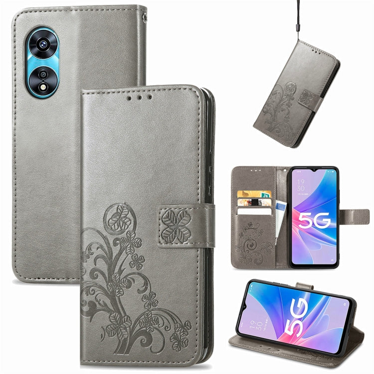 For OPPO A97 5G Four-leaf Clasp Embossed Buckle Leather Phone Case