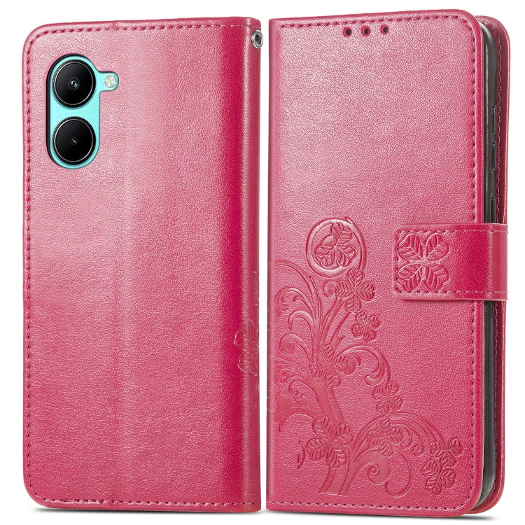 For Realme C33 Four-leaf Clasp Embossed Buckle Leather Phone Case