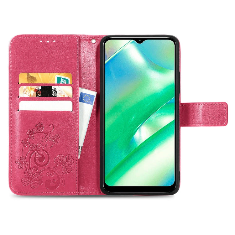 For Realme C33 Four-leaf Clasp Embossed Buckle Leather Phone Case