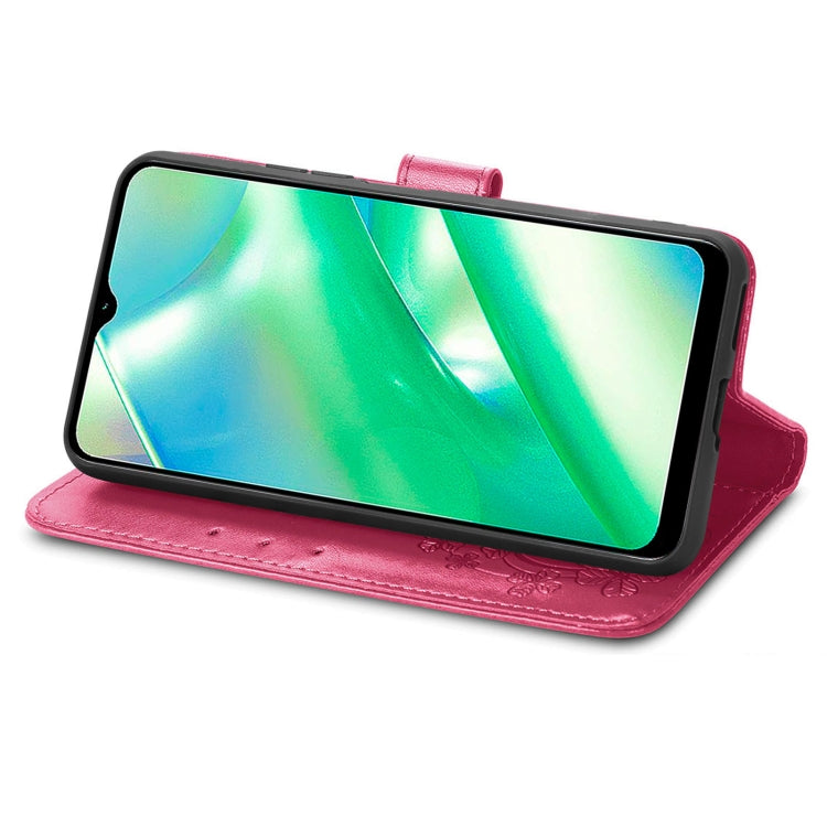 For Realme C33 Four-leaf Clasp Embossed Buckle Leather Phone Case