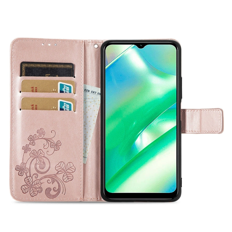 For Realme C33 Four-leaf Clasp Embossed Buckle Leather Phone Case