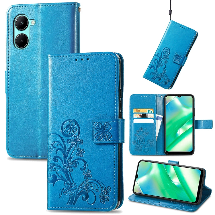 For Realme C33 Four-leaf Clasp Embossed Buckle Leather Phone Case