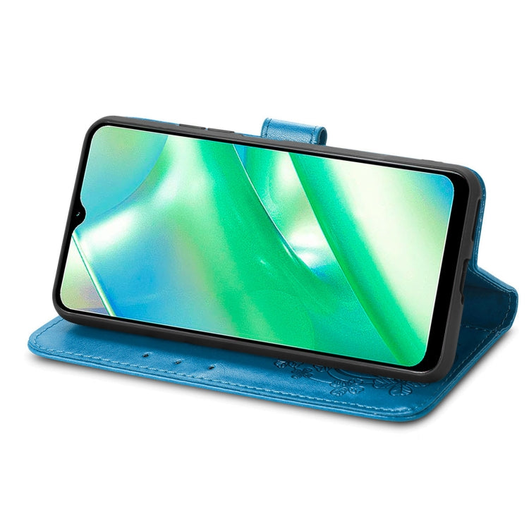 For Realme C33 Four-leaf Clasp Embossed Buckle Leather Phone Case