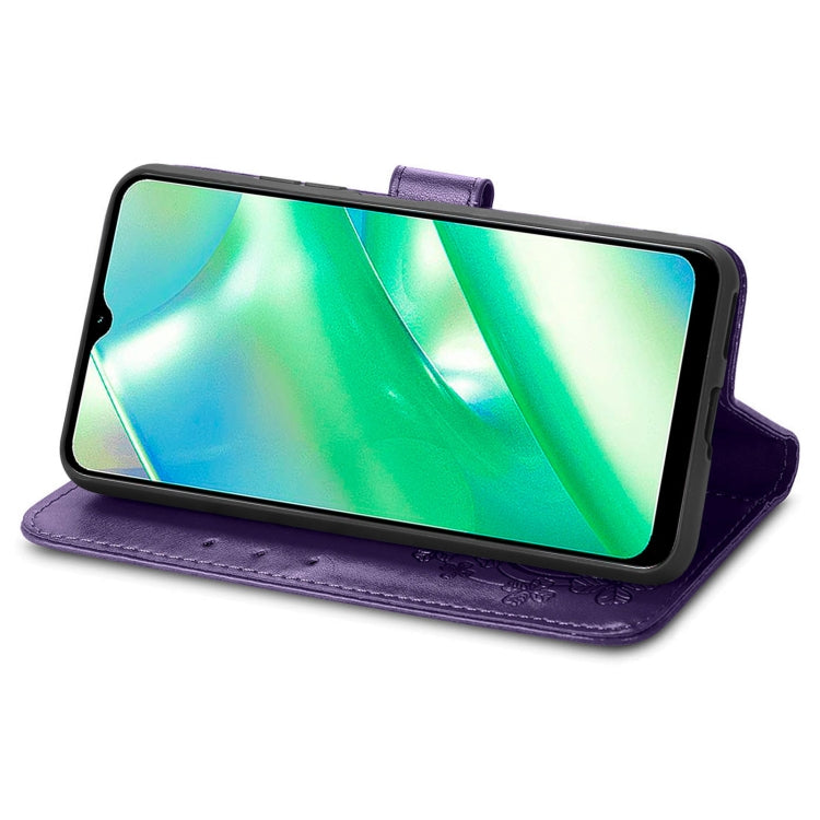 For Realme C33 Four-leaf Clasp Embossed Buckle Leather Phone Case