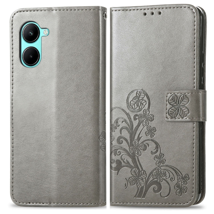 For Realme C33 Four-leaf Clasp Embossed Buckle Leather Phone Case