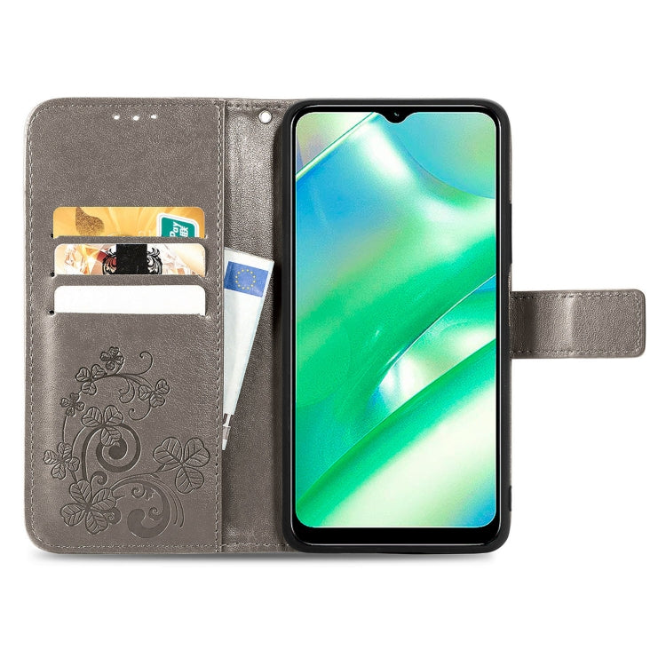 For Realme C33 Four-leaf Clasp Embossed Buckle Leather Phone Case