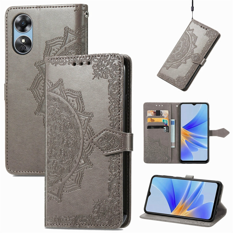 For OPPO  A17 Mandala Flower Embossed Leather Phone Case