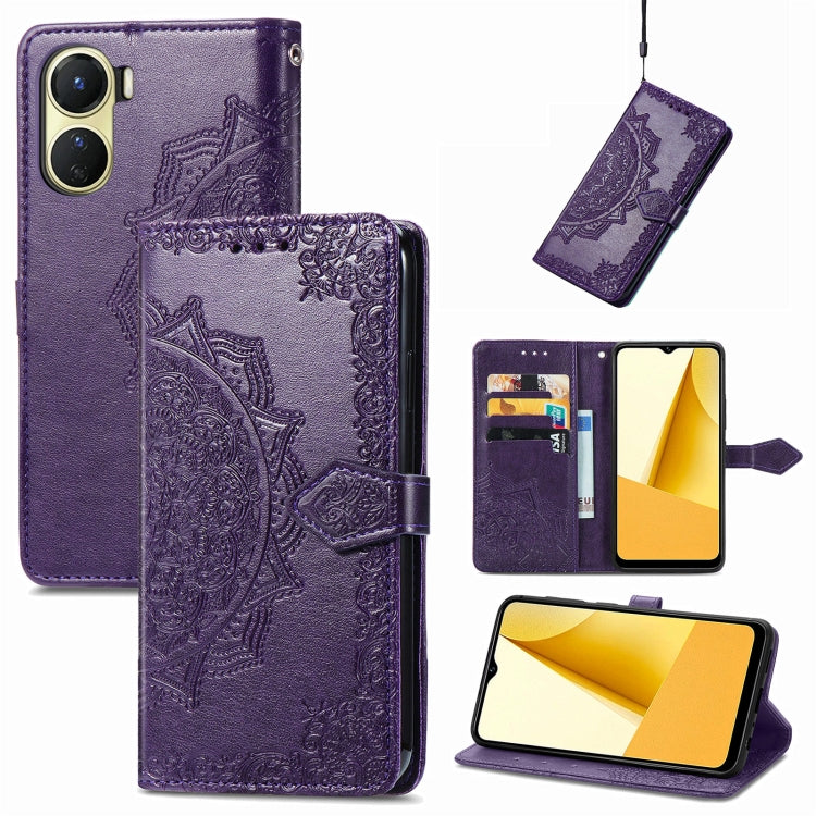 For vivo Y16 Mandala Flower Embossed Leather Phone Case