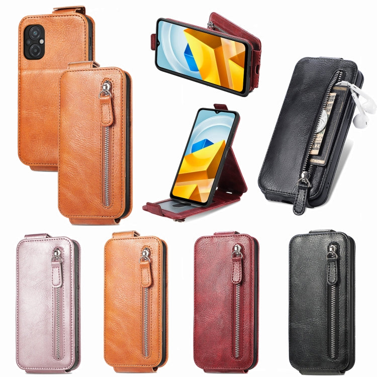 For Xiaomi Poco M5 Zipper Wallet Vertical Flip Leather Phone Case