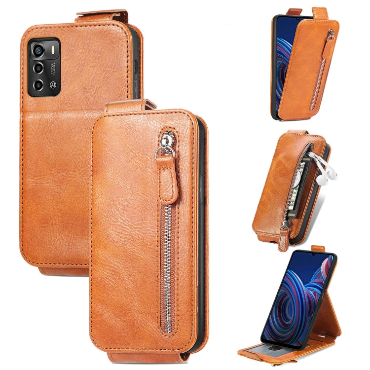 For ZTE Blade A72 4G Zipper Wallet Vertical Flip Leather Phone Case