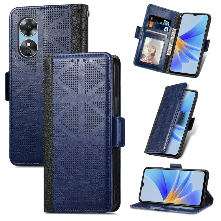 For OPPO  A17 Grid Leather Flip Phone Case