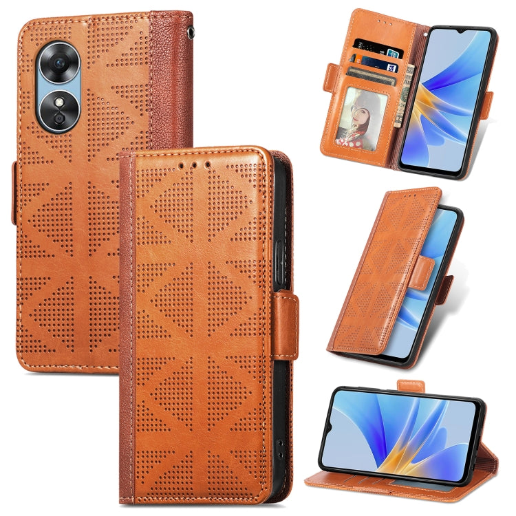 For OPPO  A17 Grid Leather Flip Phone Case