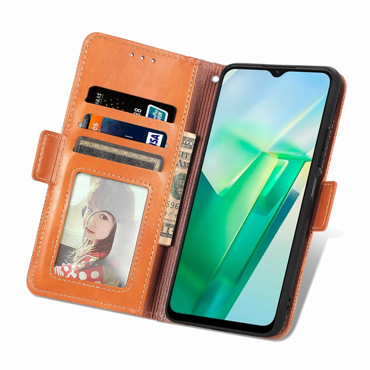 For vivo T2X Grid Leather Flip Phone Case