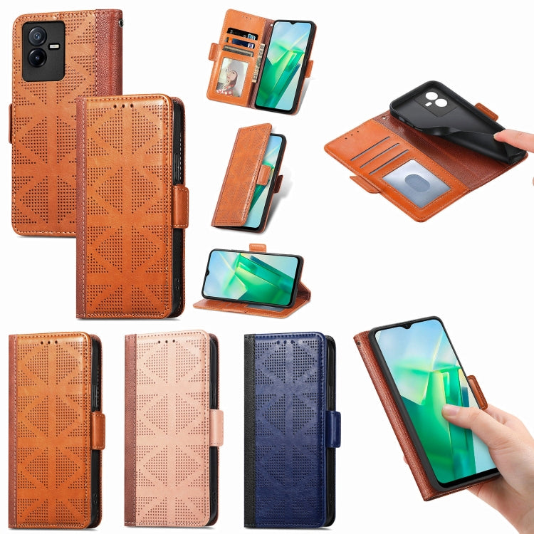 For vivo T2X Grid Leather Flip Phone Case