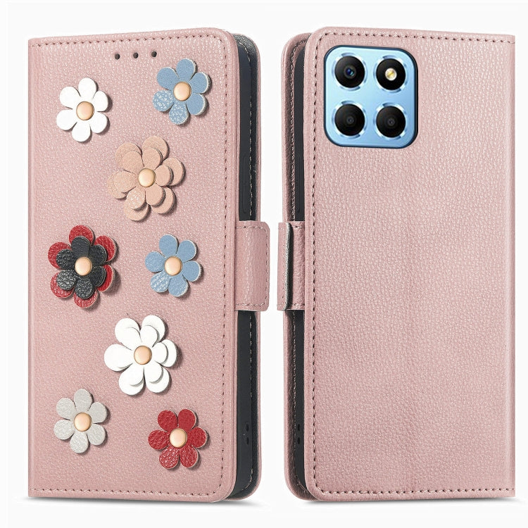 For Honor X8 5G Stereoscopic Flowers Leather Phone Case