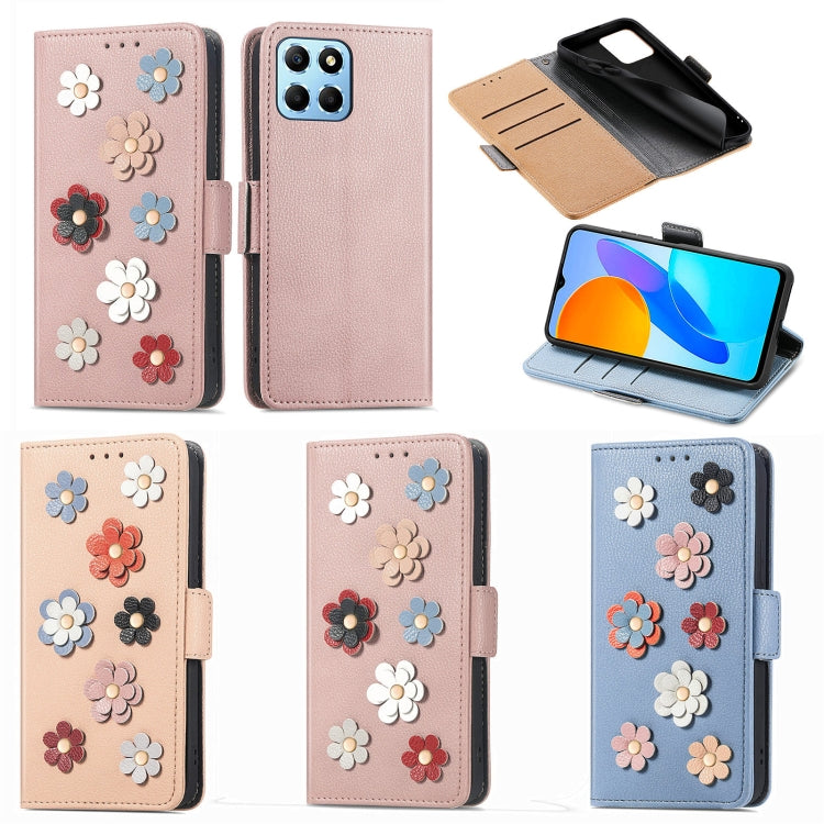 For Honor X8 5G Stereoscopic Flowers Leather Phone Case
