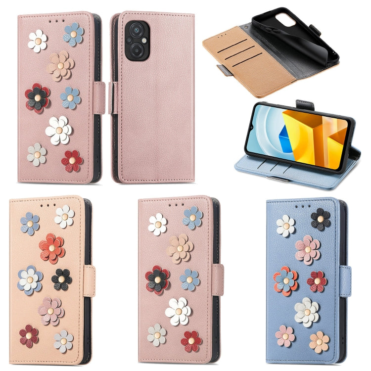 For Xiaomi Poco M5 Stereoscopic Flowers Leather Phone Case