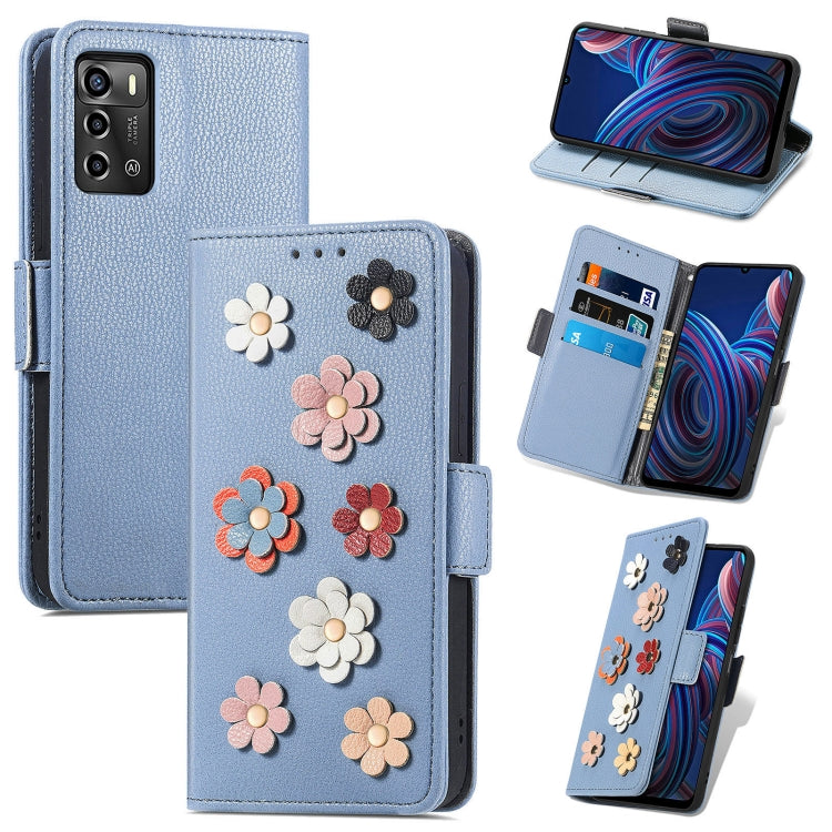 For ZTE Blade A72 4G Stereoscopic Flowers Leather Phone Case