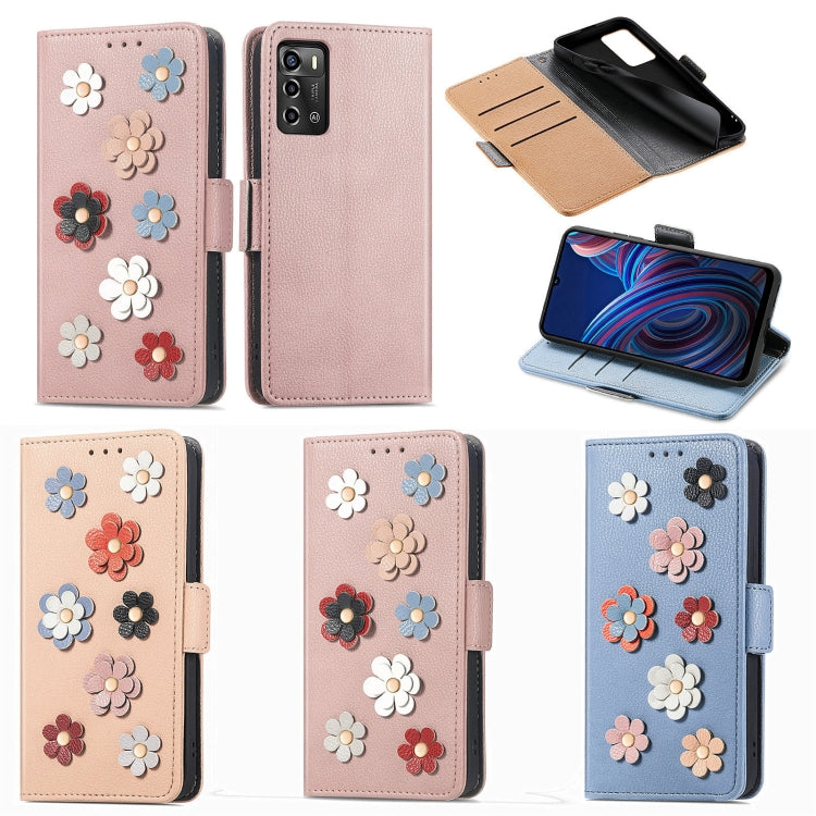 For ZTE Blade A72 4G Stereoscopic Flowers Leather Phone Case