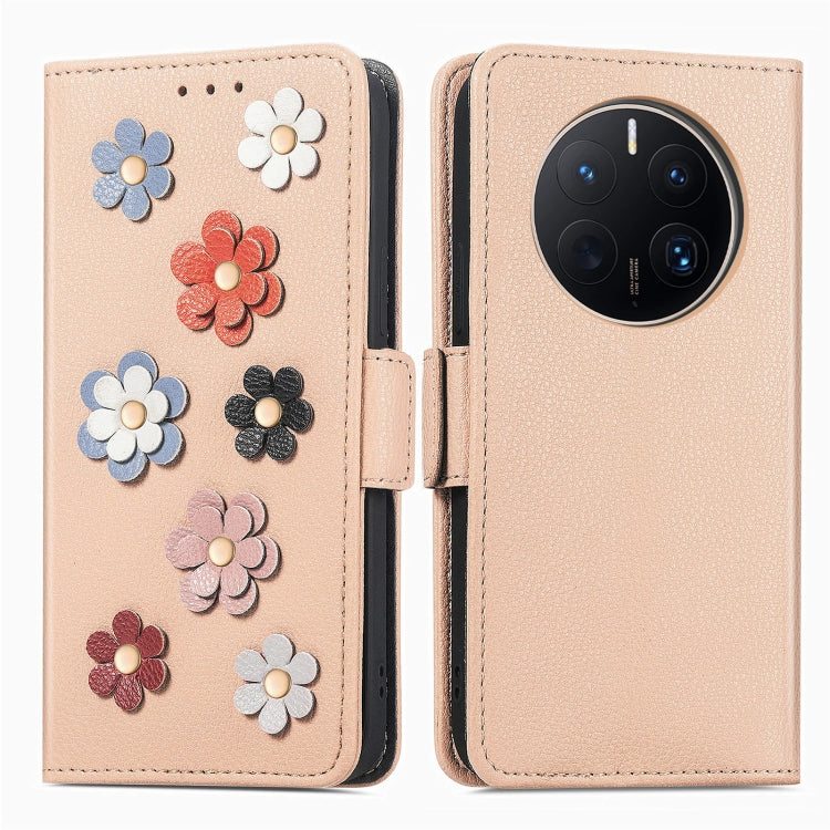 For Huawei Mate 50 Pro Stereoscopic Flowers Leather Phone Case
