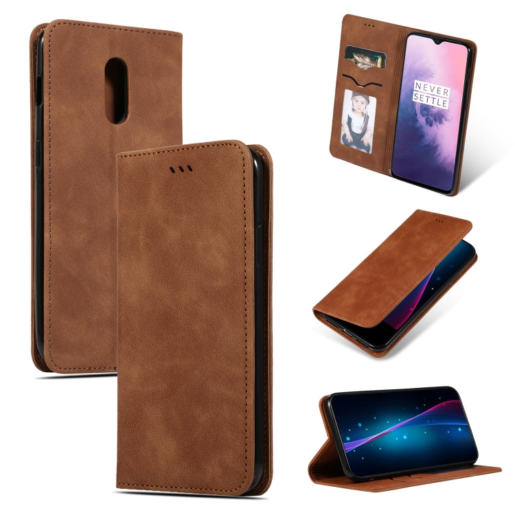 Retro Skin Feel Business Magnetic Horizontal Flip Leather Case for OnePlus 7