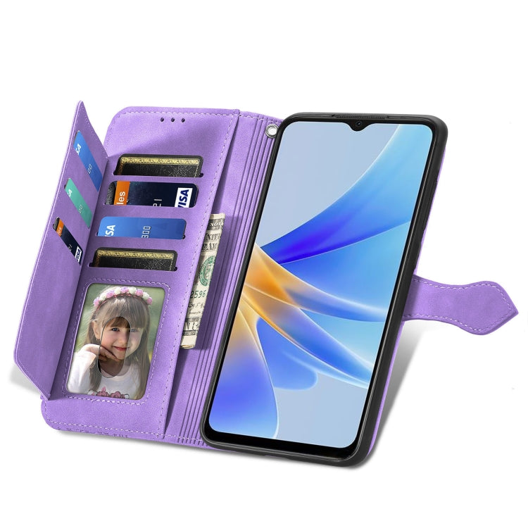 For OPPO A17 Embossed Flower Shockproof Leather Phone Case