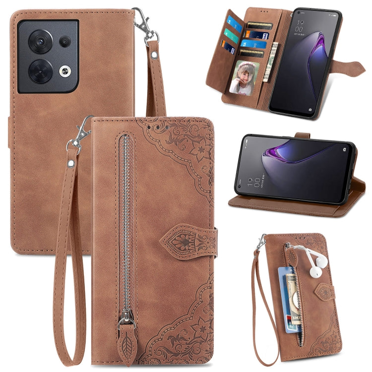 For OPPO Reno8 Embossed Flower Shockproof Leather Phone Case