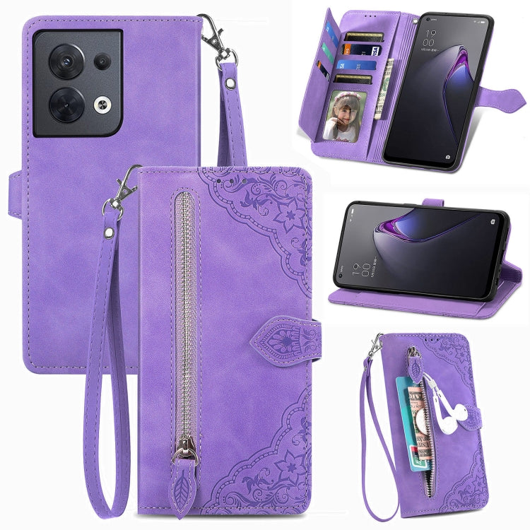 For OPPO Reno8 Embossed Flower Shockproof Leather Phone Case