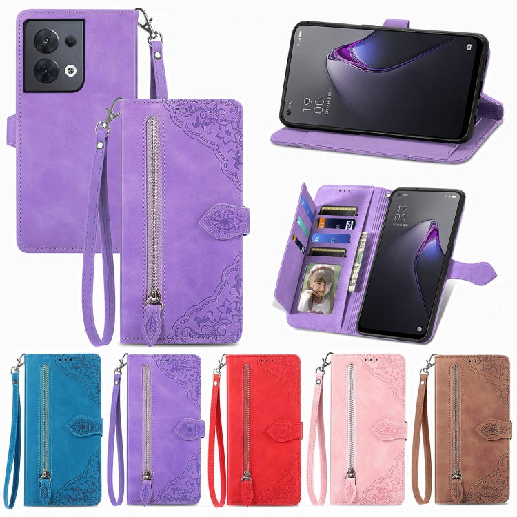 For OPPO Reno8 Embossed Flower Shockproof Leather Phone Case