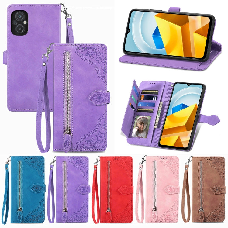 For Xiaomi Poco M5 Embossed Flower Shockproof Leather Phone Case