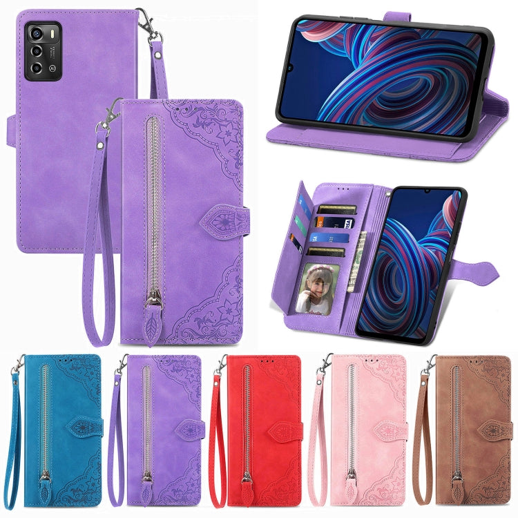 For ZTE Blade A72 4G Embossed Flower Shockproof Leather Phone Case