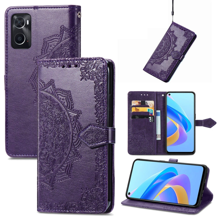 For OPPO A76 4G Mandala Flower Embossed Leather Phone Case