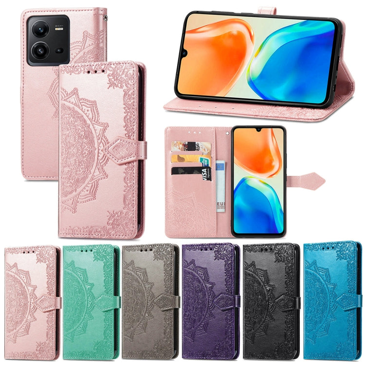 For vivo X80 Lite Mandala Flower Embossed Leather Phone Case