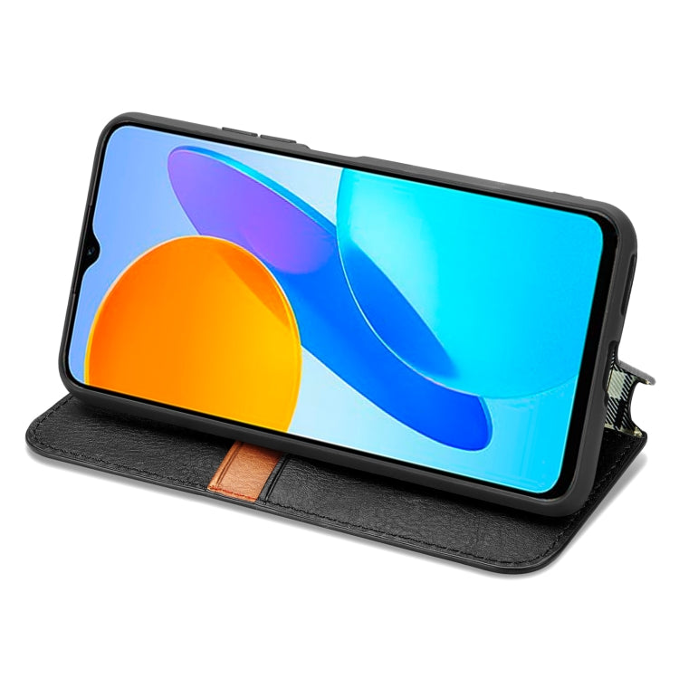 For Honor X8 5G Cubic Grid Pressed Magnetic Leather Phone Case