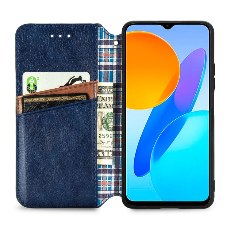 For Honor X8 5G Cubic Grid Pressed Magnetic Leather Phone Case