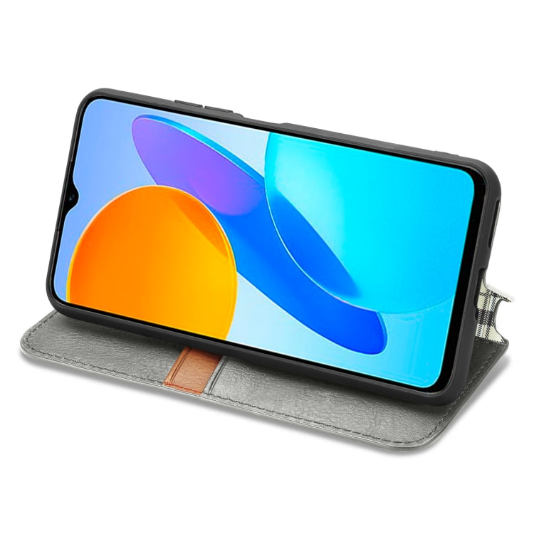 For Honor X8 5G Cubic Grid Pressed Magnetic Leather Phone Case