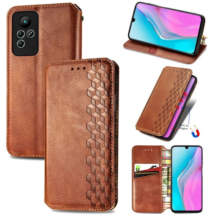 For infinix Note 11 Cubic Grid Pressed Magnetic Leather Phone Case