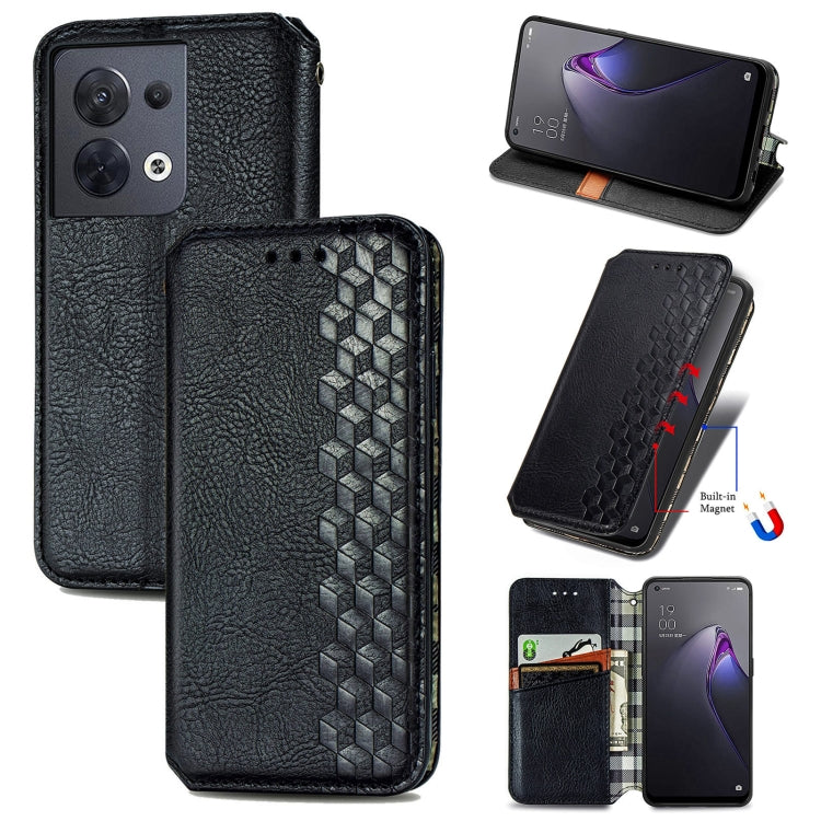 For OPPO Reno8 Cubic Grid Pressed Magnetic Leather Phone Case
