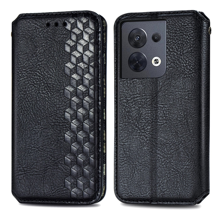 For OPPO Reno8 Cubic Grid Pressed Magnetic Leather Phone Case