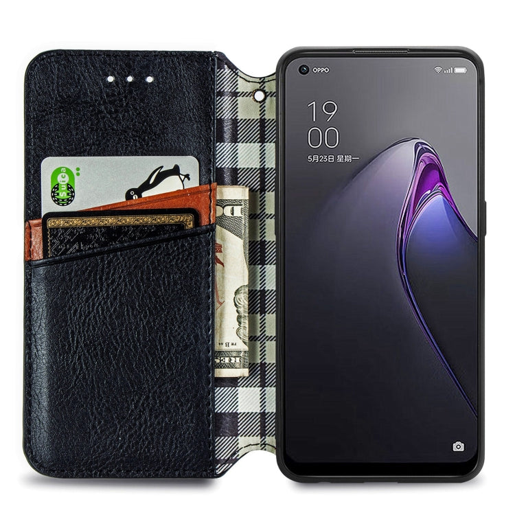 For OPPO Reno8 Cubic Grid Pressed Magnetic Leather Phone Case