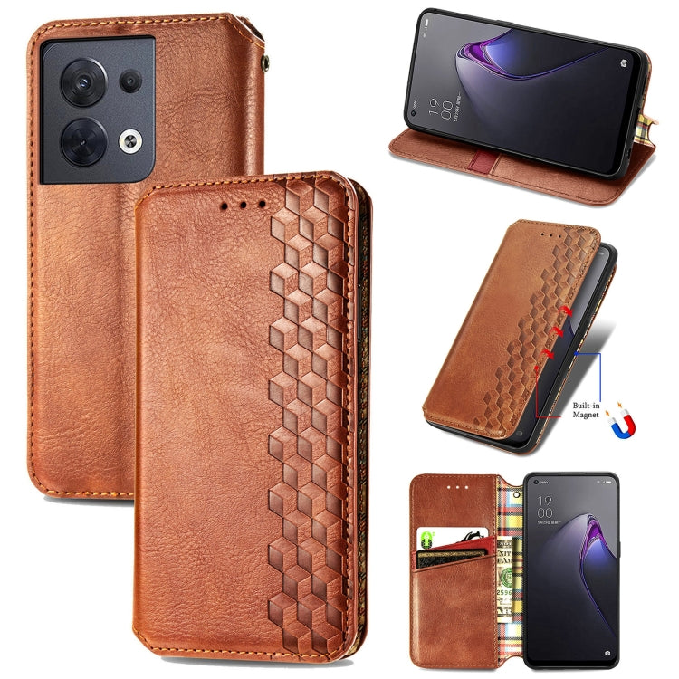 For OPPO Reno8 Cubic Grid Pressed Magnetic Leather Phone Case
