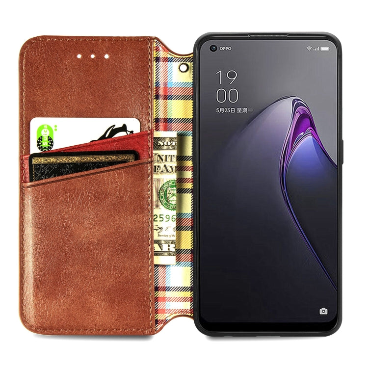 For OPPO Reno8 Cubic Grid Pressed Magnetic Leather Phone Case