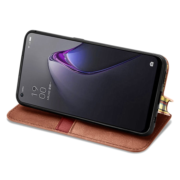 For OPPO Reno8 Cubic Grid Pressed Magnetic Leather Phone Case