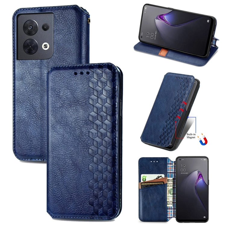 For OPPO Reno8 Cubic Grid Pressed Magnetic Leather Phone Case